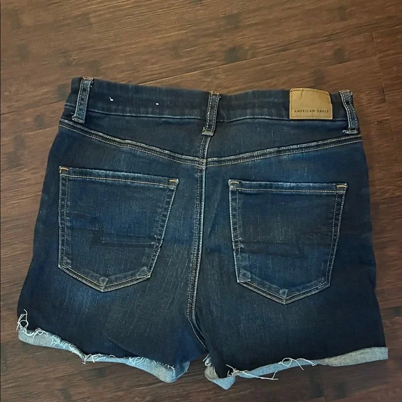 American Eagle Outfitters Dark Blue Distressed Denim Jean Shorts - Picture 4 of 4